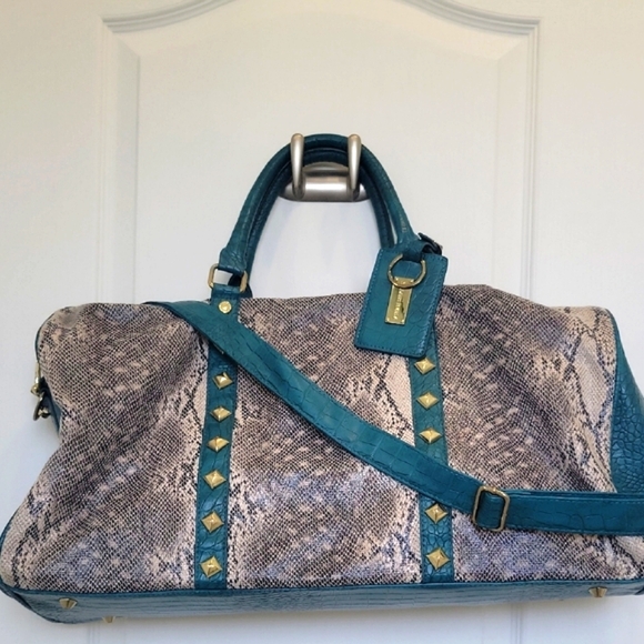STEVE MADDEN Teal and Snake Print Weekender Duffel Travel Bag - Picture 1 of 11